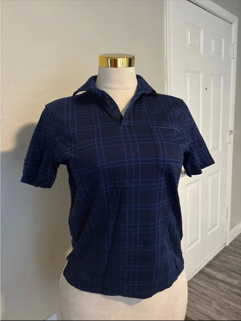 Murano Navy Plaid Short Sleeve Polo